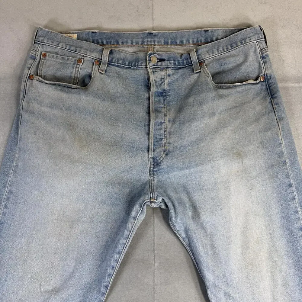 Levis Premium 501 Jeans Mens 38x34 Blue Light Wash Straight Leg Stretch Denim